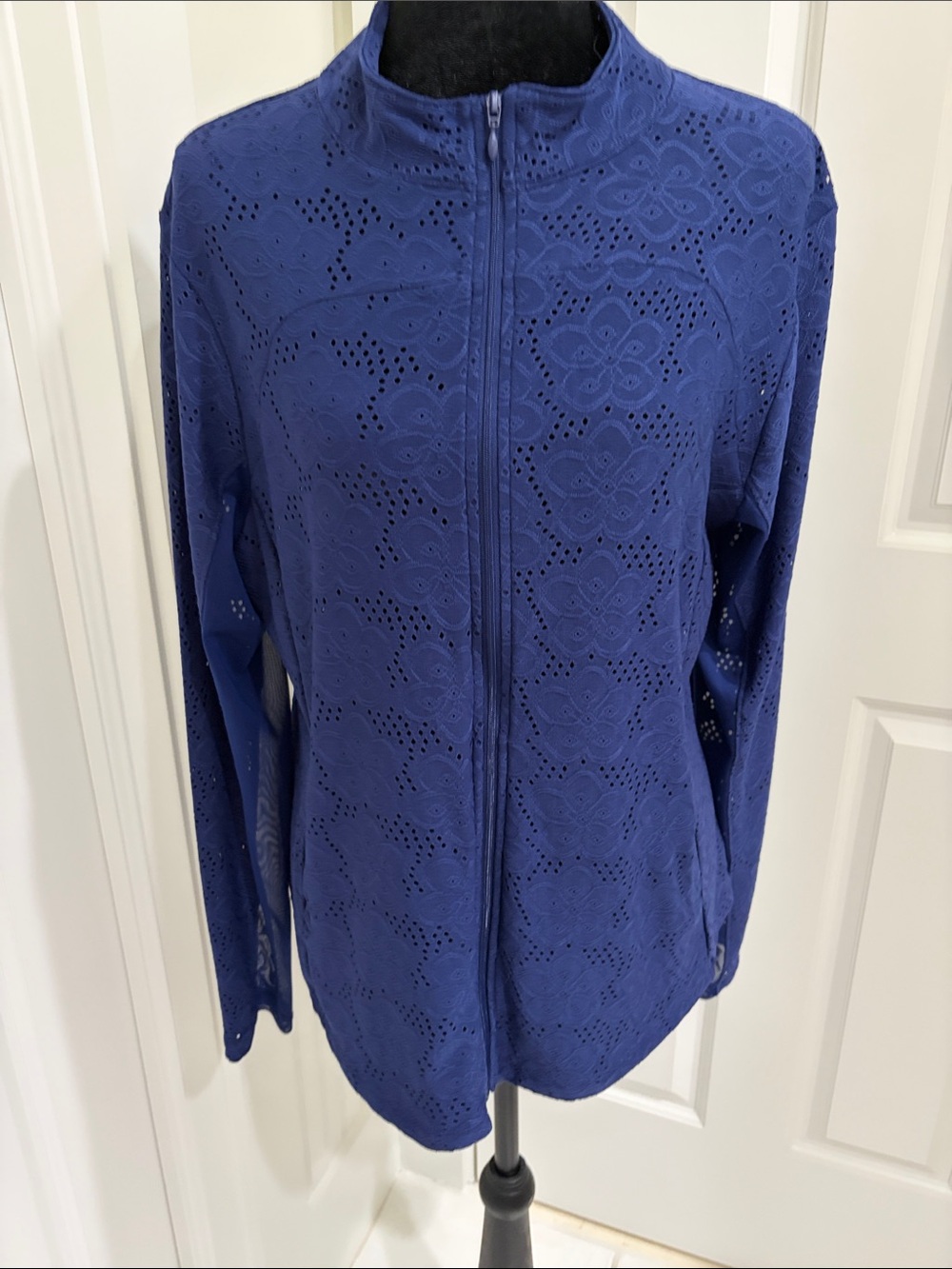 Navy Eyelet Zip-Front Jacket Size L New